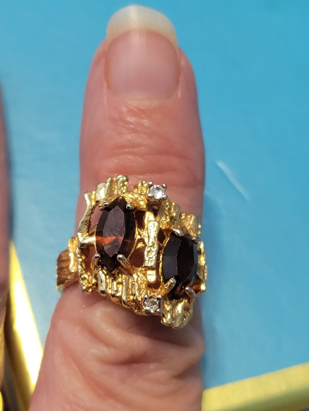 Vintage Gold Brown Cluster Cocktail Ring - Women Jewelry